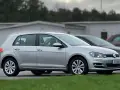 Silver Golf sportsvan parkerad på gräs. En mörkare bil syns bakom.