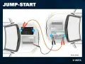 Starta med startkablar utan minuspol. Koppla plus till plus och minus till minus på bilbatterierna för att ge ström.