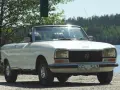 Vit cabriolet Peugeot 304 står vid en sjö.