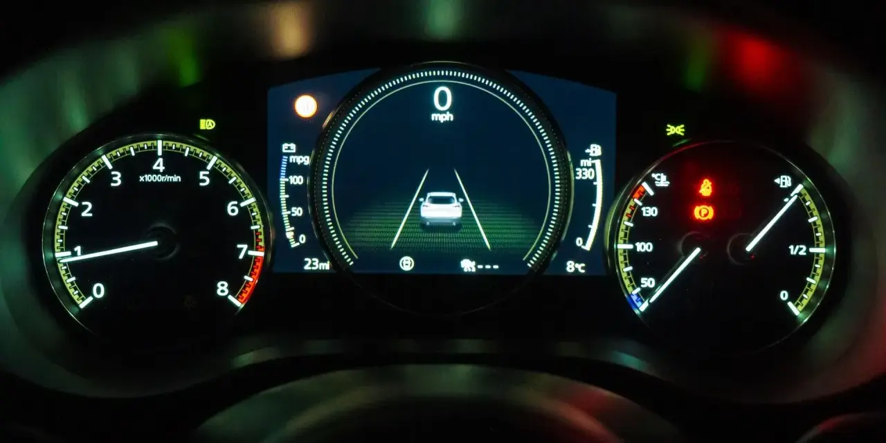 Instrumentpanel visar att epc lampan lyser och bilen hackar. Hastighetsmätaren visar 0 mph.