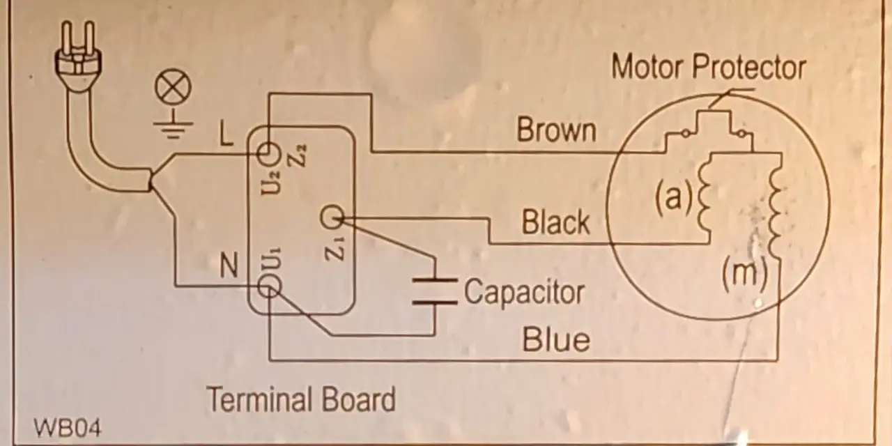 Kopplingsschema startmotor visar hur en motor skyddas och startas med en kondensator.