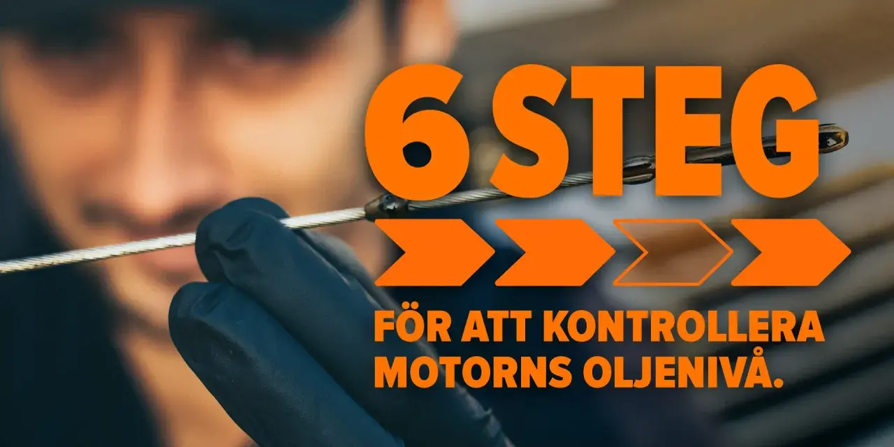 6 steg för att kolla olja bil. En person med handske håller i oljestickan.