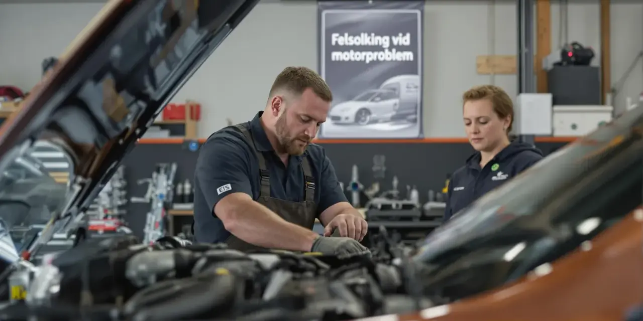 Två mekaniker felsöker ett motorproblem på en Fiat Ducato i verkstaden.