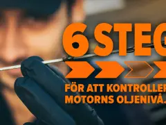 6 steg för att kolla olja bil. En person med handske håller i oljestickan.