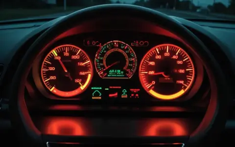 Bilens instrumentpanel lyser i rött. Motorlampan lyser, vilket indikerar ett problem. Hastighetsmätaren visar 70 km/h.