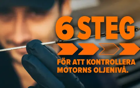 6 steg för att kolla olja bil. En person med handske håller i oljestickan.
