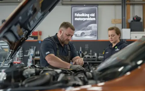Två mekaniker felsöker ett motorproblem på en Fiat Ducato i verkstaden.