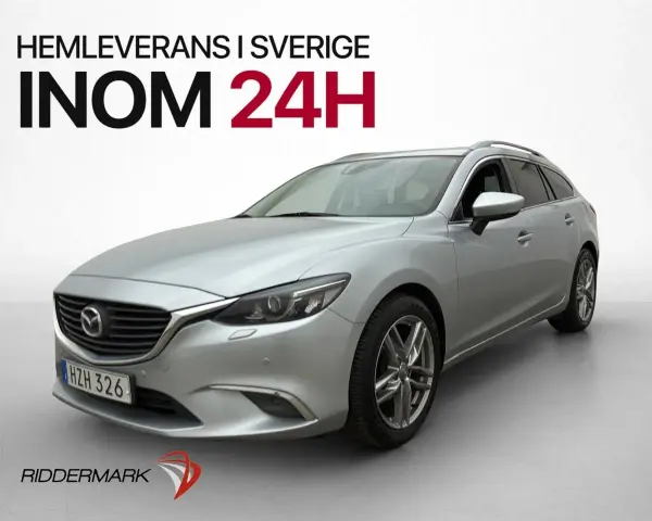 Silver Mazda 6 kombi, hemleverans inom 24h. Inga problem med denna bil!