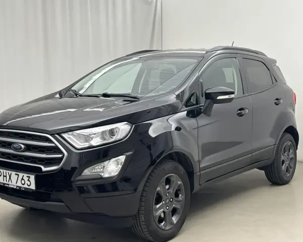 Svart Ford Ecosport med registreringsskylten PHX 763. En potentiell ford ecosport problem kan vara att den är lite dammig.